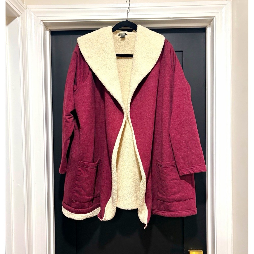 Eddie Bauer Burgundy Red Sherpa Lined Quilted Jacket Open Cardigan Sz 2X